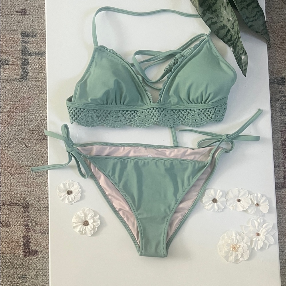 Shade & Shore Sage Green Bikini with Lace Detail